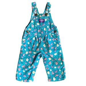 VTG 80s OSHKOSH B’GOSH Corduroy Bib Overalls Girls 6-9M Blue‎ Floral Vestbak USA